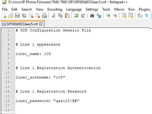 گام سوم کانفیگ تلفن سیسکو: وارد کردن اطلاعات در فایل SIPxxxxxxxxxxxxx.cnf