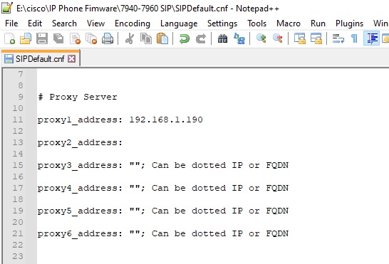 گام سوم کانفیگ تلفن سیسکو: تغییر آی پی سرور ویپ در فایل SIPDefault.cnf